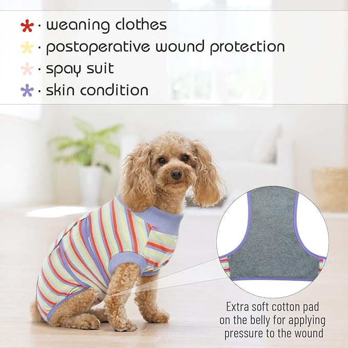 FUAMEY Recovery Suit for Dogs After Surgery,Soft Breathable Dog Bodysuit E-Collar &amp; Cone Alternative Surgical Suit,Male Female Dog Neuter Spay Suits Anti Licking Wounds Onesie Purple Stripes XXL
