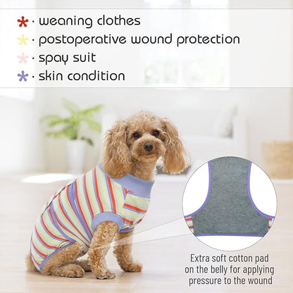 FUAMEY Recovery Suit for Dogs After Surgery,Soft Breathable Dog Bodysuit E-Collar &amp; Cone Alternative Surgical Suit,Male Female Dog Neuter Spay Suits Anti Licking Wounds Onesie Purple Stripes XXL