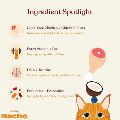Made by Nacho Kitten Dry Kibble Infused with Bone Broth, Healthy High Protein Cat Food, Cage-Free Chicken and Chicken Liver, 4lb Bag