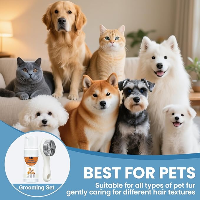 Pet Waterless Shampoo with Brush, Dry Shampoo for Dog &amp; Cats, No Rinse Foam Formula for Quick Clean Between Bath, Detangling, Deep Cleansing, Reduce Itchy Skin Shedding &amp; Odor Control