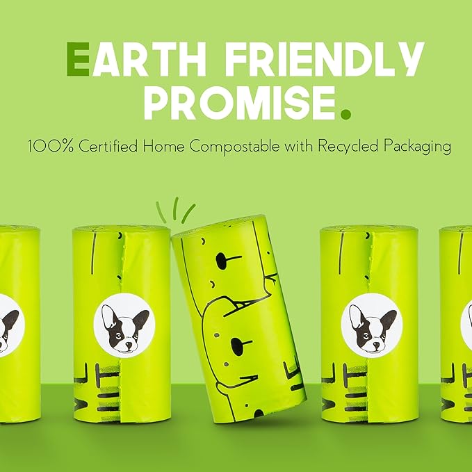 100% Certified Home Compostable Dog Poop Bags with Handles - 10% to Charity - ASTM D6400 &amp; EN 13432 Compliant - 240 x Plant Based X Large Compostable Poop Bags (20 Rolls)