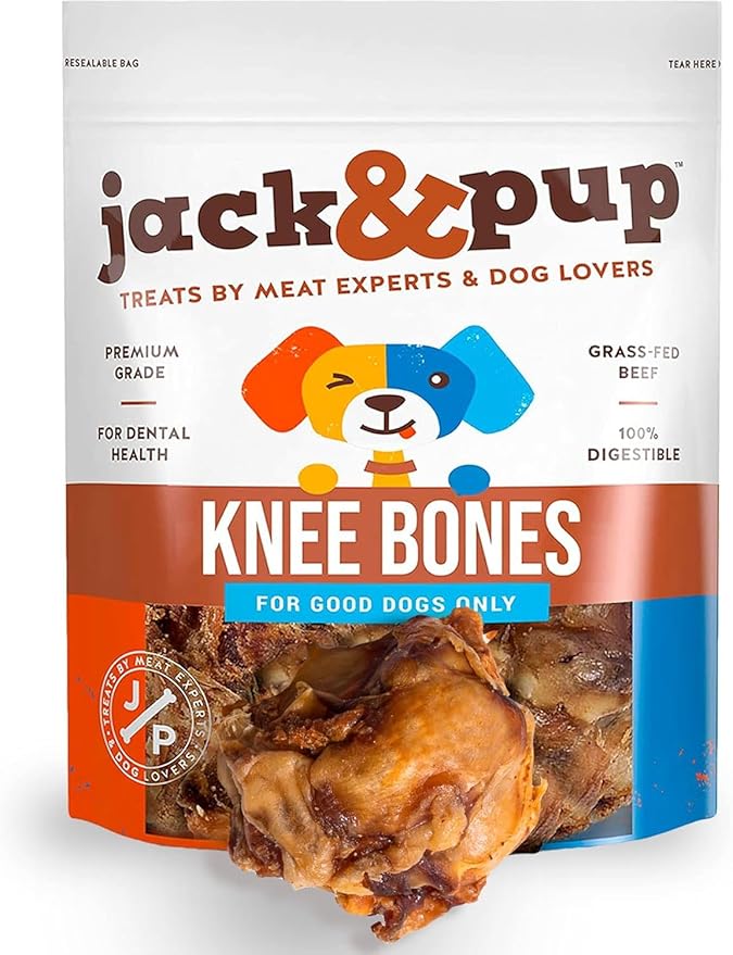 Jack&amp;Pup Beef Bones, Knee Cap for Dogs, Long Lasting Natural Dog Bones, Beef Bone Knee Caps for Large Dogs. (2 Pack)