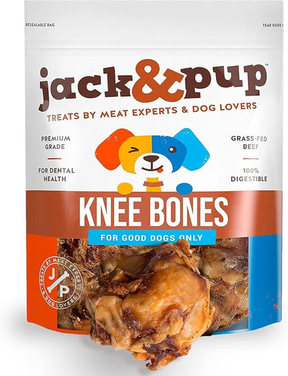 Jack&amp;Pup Beef Bones, Knee Cap for Dogs, Long Lasting Natural Dog Bones, Beef Bone Knee Caps for Large Dogs. (2 Pack)
