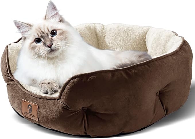 Asvin Medium Dog Bed for Medium Dogs, Cat Beds for Indoor Cats, Pet Bed for Puppy and Kitty, Extra Soft &amp; Machine Washable with Anti-Slip &amp; Water-Resistant Oxford Bottom, Brown, 25 inches
