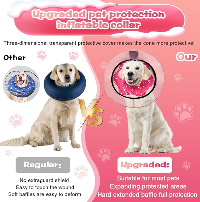 Inflatable Dog Cone Collar with Detachable Enhanced Anti-Licking Shield, Soft Neck Donut Collar for Dogs After Surgery, Adjustable Dog Cone Alternative for Large Medium Small Dogs &amp; Cats
