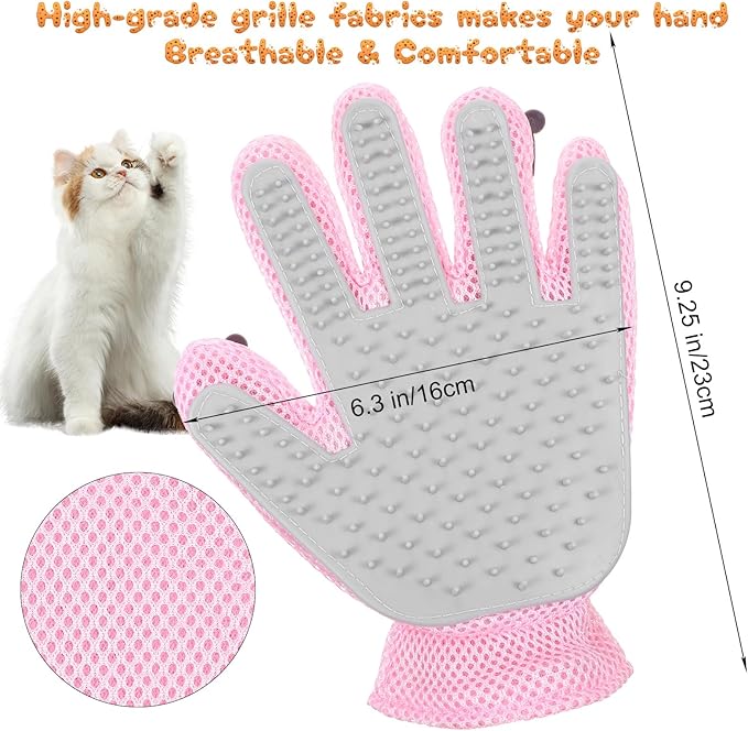 2 in 1 Pet Grooming Glove for Cats &amp; Dogs, Efficient Deshedding Brush Pet Long Short Fur Removal Glove, Gentle Massaging Puppy Kitten Bathing Grooming Brush Tool, Easy Clean Floating Hair Mitt