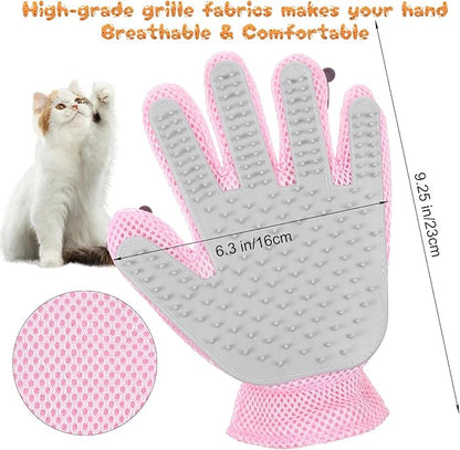 2 in 1 Pet Grooming Glove for Cats &amp; Dogs, Efficient Deshedding Brush Pet Long Short Fur Removal Glove, Gentle Massaging Puppy Kitten Bathing Grooming Brush Tool, Easy Clean Floating Hair Mitt