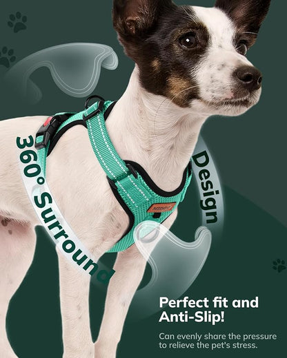 MIDOG No-Pull Dog Harness | Adjustable &amp; Reflective Pet Harness Leash Set for Small Medium Large Dogs Walking, Training| No Choke, Front Clip, Soft Padded Vest with Easy Control Handle - Green, M