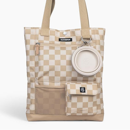 Park Pack 2-Piece Set Dog Gear Tote – Dog Travel Bag with 8 Pockets, Treat Pouch, Poop Bag Dispenser, Quick-Dry Ball Pocket, Collapsible Bowl, Perfect for Walks &amp; Park Trips, Checkerboard