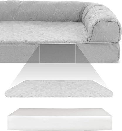 Furhaven Orthopedic Dog Bed for Large Dogs w/ Removable Bolsters &amp; Washable Cover, For Dogs Up to 125 lbs - Quilted Sofa - Silver Gray, Jumbo Plus/XXL