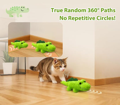 Interactive Cat Toys for Indoor Cats - Automatic Moving Cat Chase Toy for Bored Indoor Adult Cats - 360° Random Movement, Tail Wagging &amp; Catnip Stimulation - Electric Croc(Long Plush)