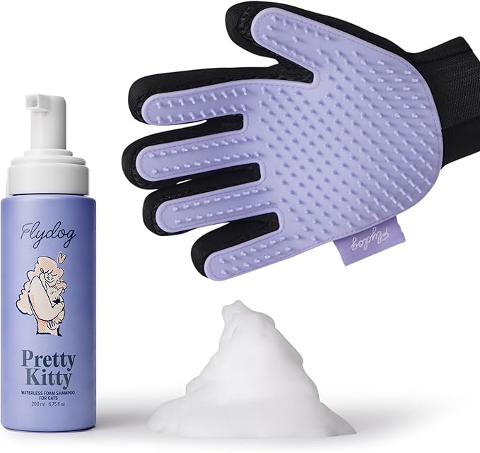 Pretty Kitty Waterless Cat Dry Shampoo with Grooming Glove– No Rinse, Lick-Safe, Moisturizing for Dry Skin, Dandruff, Deshedding, Wash Soap Spray Foam for Kittens, Bathing &amp; Cleaning Supplies