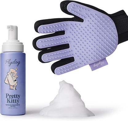 Pretty Kitty Waterless Cat Dry Shampoo with Grooming Glove– No Rinse, Lick-Safe, Moisturizing for Dry Skin, Dandruff, Deshedding, Wash Soap Spray Foam for Kittens, Bathing &amp; Cleaning Supplies
