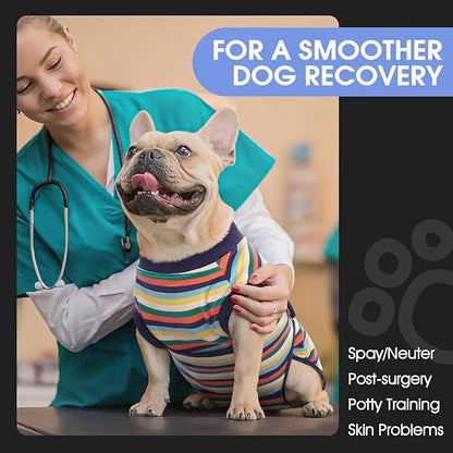 FUAMEY Recovery Suit for Dogs After Surgery,Soft Breathable Dog Bodysuit E-Collar &amp; Cone Alternative Surgical Suit,Male Female Dog Neuter Spay Suits Anti Licking Wounds Onesie Dark Blue Stripes L