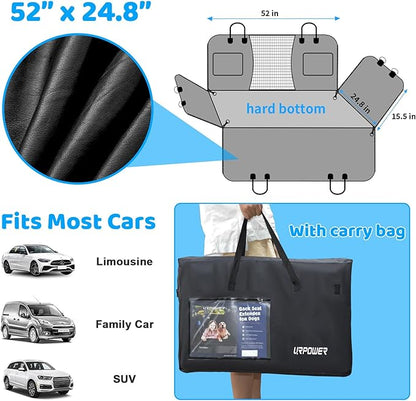 URPOWER PU Leather Back Seat Extender for Dogs – Hard Bottom Dog Car Seat Cover Holds 400 lbs, Anti-Scratch &amp; Waterproof Dog Hammock for Cars, SUVs &amp; Small Trucks, Dogs Car Bed Pet Backseat Protector