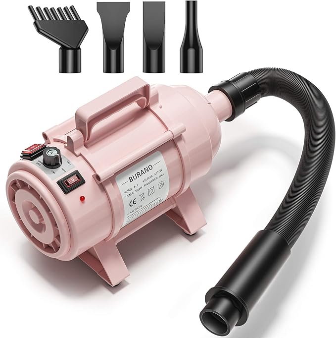 Burano Dog Dryer, High Velocity Pet Hair Dryer, 4.3HP Stepless Adjustable Speed Dog Hair Force Dryer for Dogs, Cats &amp; More, Powerful Pet Blower with Heater