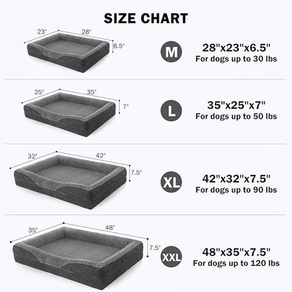 INVENHO Orthopedic Dog Beds Large Sized, XL Washable Egg-Crate Memory Foam Dog Couch Bed with Washable Removable Cover, Waterproof Lining and Nonskid Bottom