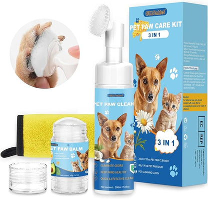 Dog Paw Care Kit,No-Rinse Paw Cleaner for Dogs &amp; Cats,Dog Paw Balm for Heals -Repairs Dry Cracked Paws &amp; Nose with 1 Pet Cleaning Towels,Natural Dog Paw Protector for Pet Foot Washer Care