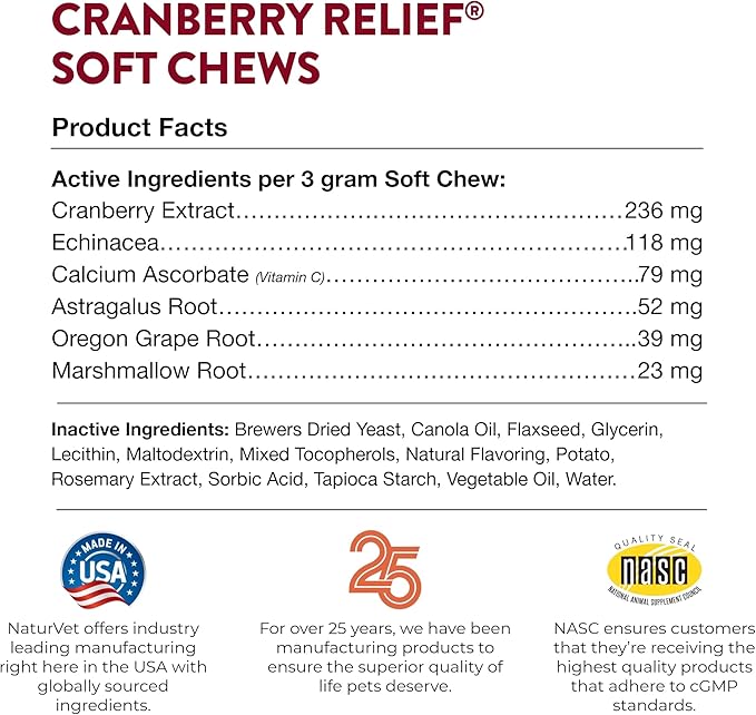 NaturVet – Cranberry Relief Plus Echinacea – Helps Support a Healthy Urinary Tract &amp; Immune System – 120 Soft Chews