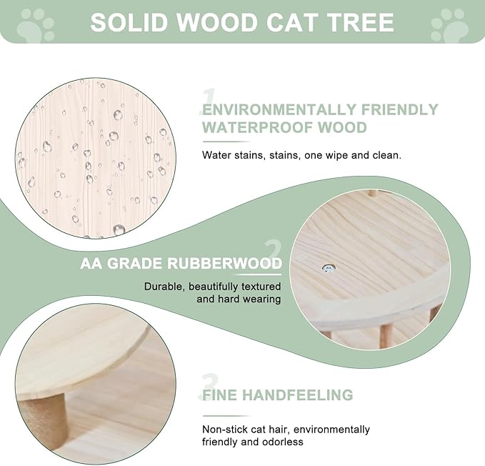 Wood Cat Tree 17” x 16”x 53” Modern Sturdy Cat Tower with Double Condos Hand-Woven Beds &amp; Toys Multilevel Huge Paws Pals Tree Indoor Cat Furniture for Big Cats