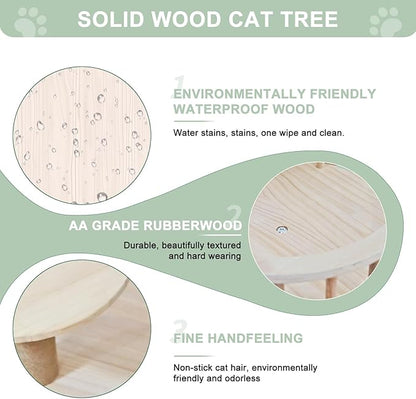 Wood Cat Tree 17” x 16”x 53” Modern Sturdy Cat Tower with Double Condos Hand-Woven Beds &amp; Toys Multilevel Huge Paws Pals Tree Indoor Cat Furniture for Big Cats