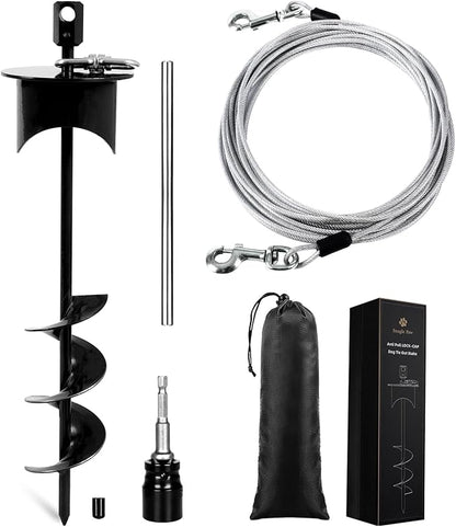Snagle Paw Dog Tie Out Cable &amp; Stake with Lock Cap - 30ft Heavy Duty Rust Proof Cable, 360° Swivel Dog Yard Leash &amp; Stake Up to 220 lbs - Ground Anchor for Yard, Beach, Camping &amp; Outdoor Use
