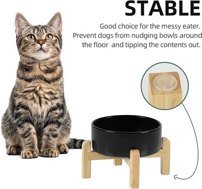 Ceramic Raised Dog and Cat Bowl Set, 2 Heights Elevated Stand, Food and Water Bowl for Small Breed Dogs, Cats, Kitty, Weighted Dog Dishes, Pet Bowls(5.1&