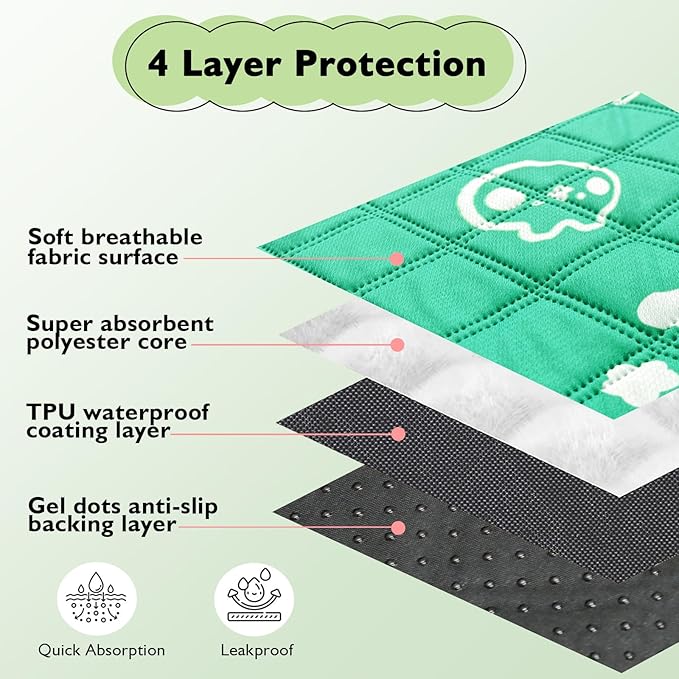 4 Pack Guinea Pig Bedding - Washable Guinea Pig Cage Liners, Waterproof Reusable &amp; Anti Slip Pee Pads Super Absorbent Mats for Small Animals Pet Rabbit Bunny Hamster Rat (Green, 24 x 18 Inch)
