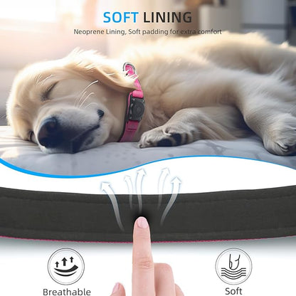 Upgraded AirTag Dog Collar, IP68 Waterproof Air Tag Dog Collar Holder, Reflective, Ultra-Durable, Comfortable Padded, Heavy Duty Dog Collars for Small Medium Large Dogs (M (12.6"-17.1"), Hotpink)