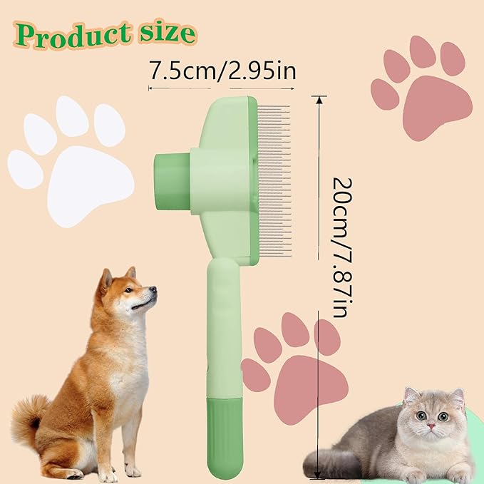 Cat Comb Dog Comb Pet Hair Removal Tool Flea Comb for Cats and Dog Lice Comb Cat Brush with Release Button Self-Cleaning with Long &amp; Short Stainless Steel Metal Teeth for Shedding