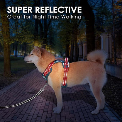 PHOEPET No Pull Dog Harness, Unique Colors Reflective Adjustable Dog Vest, with Soft Training Handle Metal Clips for Small Medium Large Dogs (Teal Base &amp; Red Straps,XL)