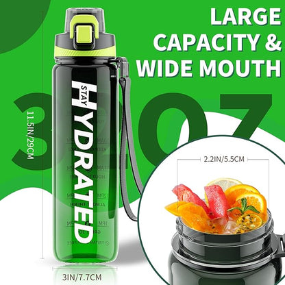 Water Bottle, 32 oz Motivational Water Bottles with Time Marker-Tritan &amp; BPA Free, Sports Water Bottle with Time to Drink &amp; Strap, Wide Mouth, Leakproof -Gift for Christmas Gym Fitness &amp; Outdoor