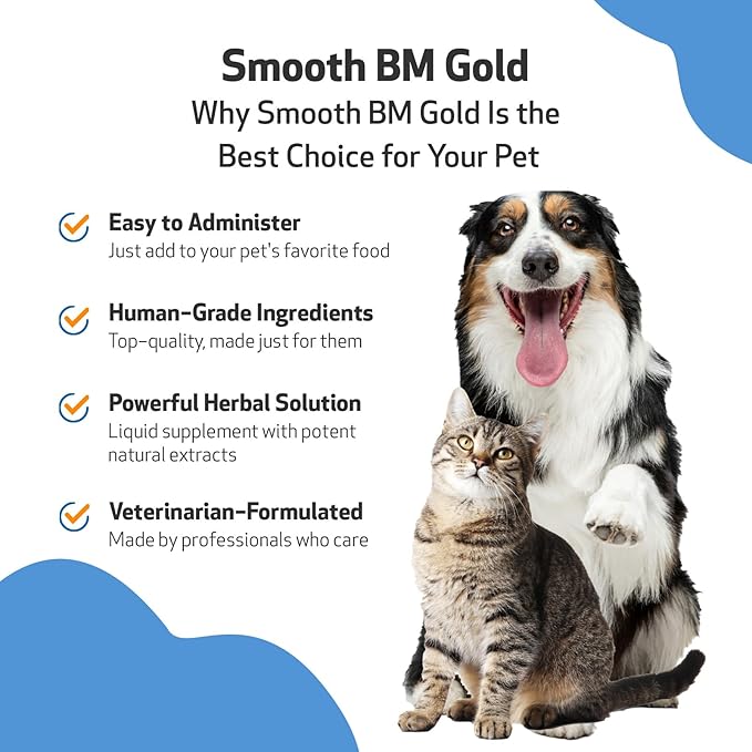 Pet Wellbeing Smooth BM Gold for Dog &amp; Cats - Constipation Relief &amp; Stool Softener, Supports Healthy Bowel Movements - Natural Herbal Supplement 4 oz (118 ml)