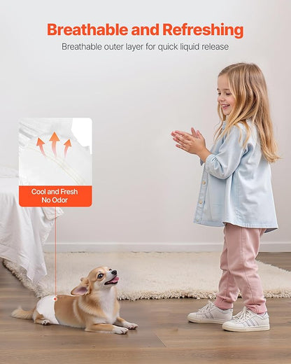 VEVOR Disposable Dog Diapers, Super Absorbent Female Dog Diapers, 360° Leak-Proof Female Doggy Pet Diaper with Wetness Indicator for Heat Period, Training, Incontinence - S, 96 Count (2 Packs of 48)