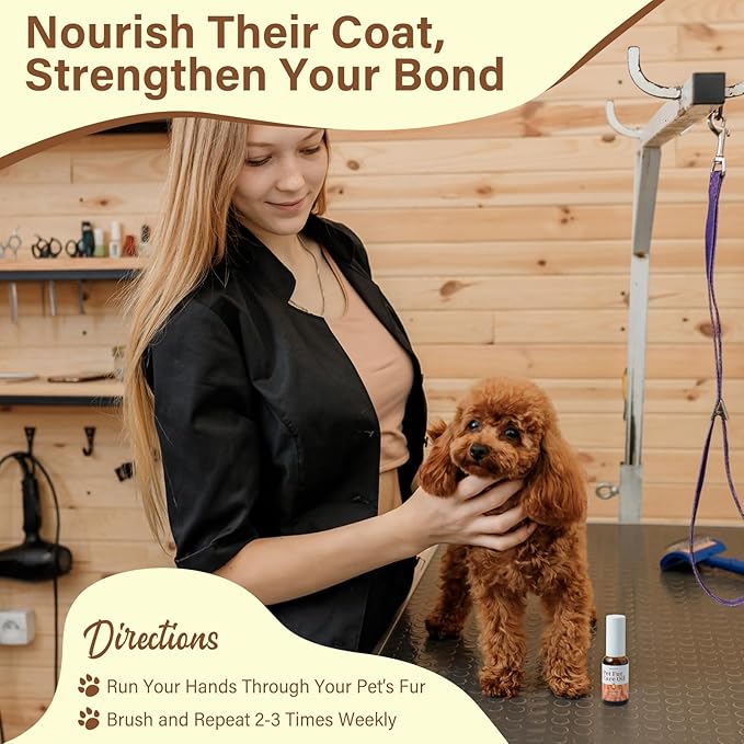 Pet Fur Care Oil - Detangles, Reduces Shedding - Adds Shine with Collagen &amp; Natural Oils - Leave-in Conditioner for Dogs &amp; Cats - 1.01 fl. oz