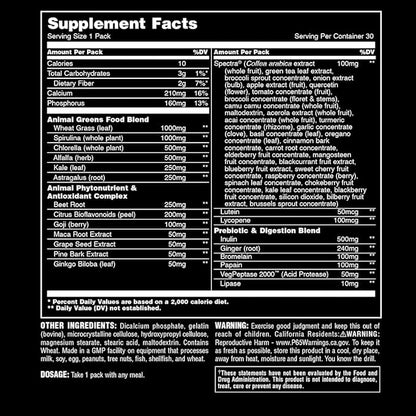 Animal Daily Greens Pill Packs - Kale, Wheat Grass, Alfalfa &amp; More - Convenient Prebiotic and Probiotic Superfood Blend for Superior Digestion, Gut Health, and Immunity For Men &amp; Women - 30 Day Supply