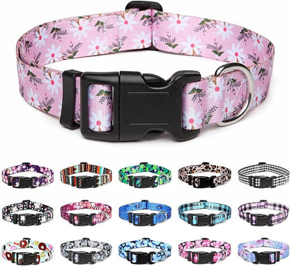 Mercano Adjustable Dog Collar - Special Design Patterns, Soft Nylon Comfortable Durable Pet Collar for Small Medium Large Dogs (M, Pink White Flower)