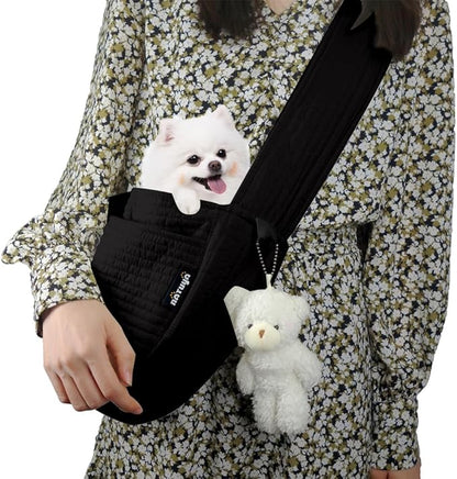 NATUYA Small Dog Carrier Sling Cat Sling-Dog Slings for Carrying Small Dogs-Adjustable Strap Hand Free Pet Puppy for Outdoor Traveling Subway (Black, Canvas-Adjustable Strap)