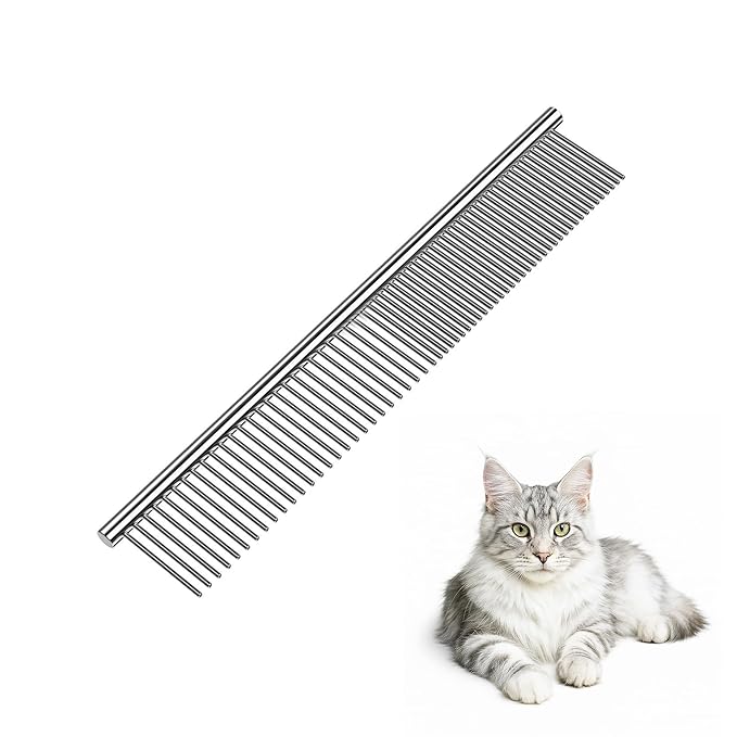 Dog Comb and Cat Combs Stainless Steel Teeth, Grooming Tool for Long &amp; Short Hair, Dematting Comb for Dogs, Removes Tangles &amp; Knots (Small Silver)