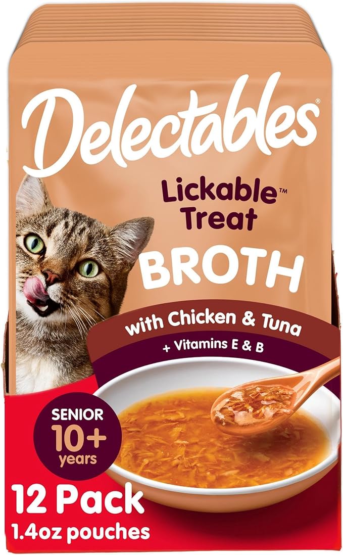 Hartz Delectables Savory Broths Senior 10+ Chicken &amp; Tuna Lickable Cat Treat, 12 Pack