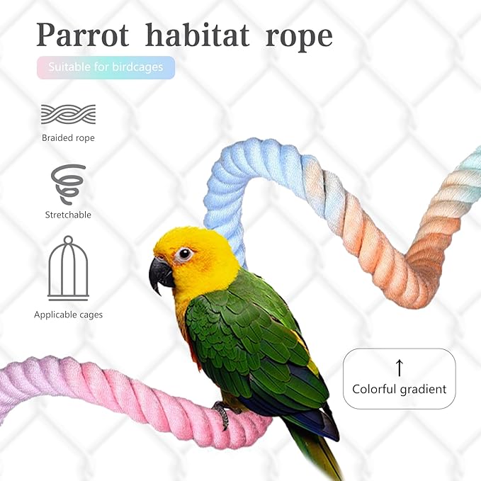 2pcs Gradient Colorful Bird Rope Perch Stand,Bird Cage Climbing Rope Toys Accessories,Bendable Climbing,Parakeet Lovebirds Cockatiels Budgies Play (15.7&