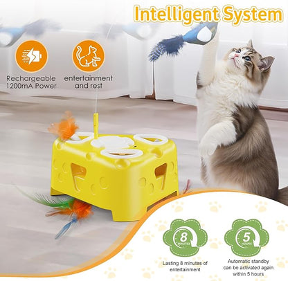 3-in-1 Interactive Cat Toy for Indoor Cats,Automatic Kitten Toys,Flying Bird,6 Holes Mole,Rotating Feather, USB Rechargeable Electronic Interactive Feather Toy for Bored Adult &amp; Kitten Cats