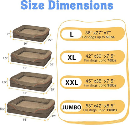 Washable Orthopedic Large Dog Bed -XL Large Dog Bed with Removable &amp; Waterproof Cover Pet Beds with Foam Support for Big Size Dogs with Bolster