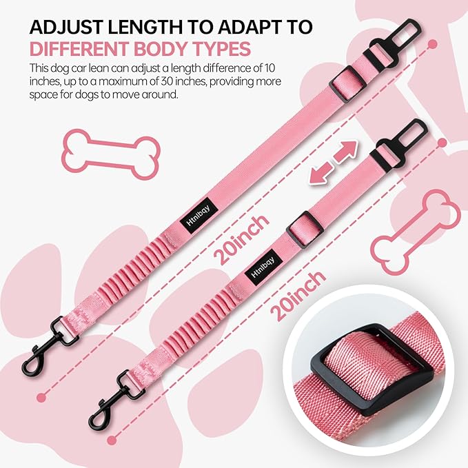 Thickened Dog Seat Belt for Car, 3 Pack Set Retractable Dog Car Adjustable Seatbelts for Vehicle Nylon Pet Safety Heavy Duty &amp; Elastic &amp; Durable Car Harness for Dogs, Light Pink