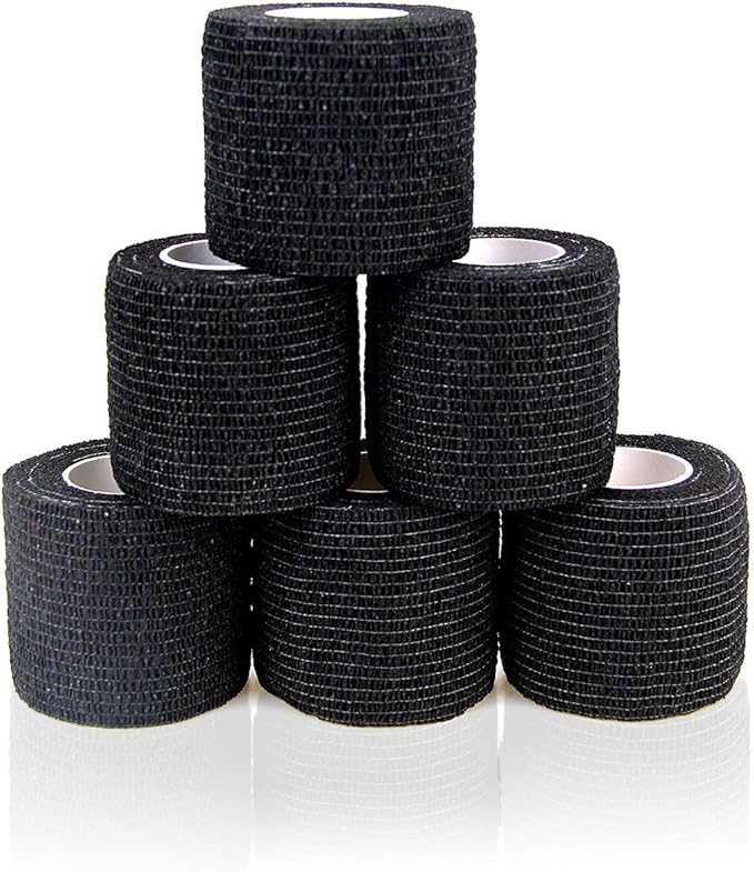 AUPCON Vet Wrap Cohesive Bandages Bulk Self Adhesive Bandage Wrap Self Adherent Wrap Non-Woven for Dogs Pet Animals &amp; Ankle Sprains &amp; Swelling 2 Inch x 5 Yards (2 Inch Black)