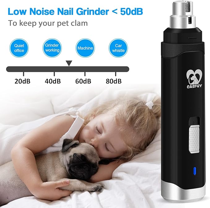 Casfuy Dog Nail Grinder Upgraded - Professional 2-Speed Electric Rechargeable Pet Nail Trimmer Painless Paws Grooming &amp; Smoothing for Small Medium Large Dogs &amp; Cats (Black)