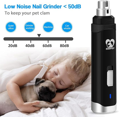 Casfuy Dog Nail Grinder Upgraded - Professional 2-Speed Electric Rechargeable Pet Nail Trimmer Painless Paws Grooming &amp; Smoothing for Small Medium Large Dogs &amp; Cats (Black)