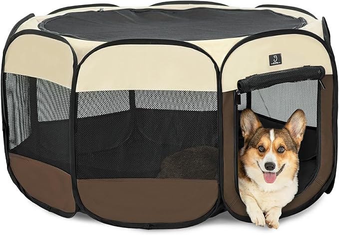 A4Pet Puppy Playpen, 39.5” Pet Playpen with Bowl, Suitable for Puppies, Kittens, and Small Animals, Removable Zipper &amp; Mesh Panel(16”W × 10”H)