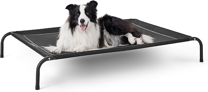 Bedsure Outdoor Elevated Dog Bed Large Sized Dog, Portable Indoor &amp; Outdoor Cooling Raised Cot Pet Hammock Bed with Skid-Resistant Feet, Frame with Breathable Mesh, Black, 49 inches