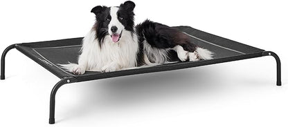 Bedsure Outdoor Elevated Dog Bed Large Sized Dog, Portable Indoor &amp; Outdoor Cooling Raised Cot Pet Hammock Bed with Skid-Resistant Feet, Frame with Breathable Mesh, Black, 49 inches